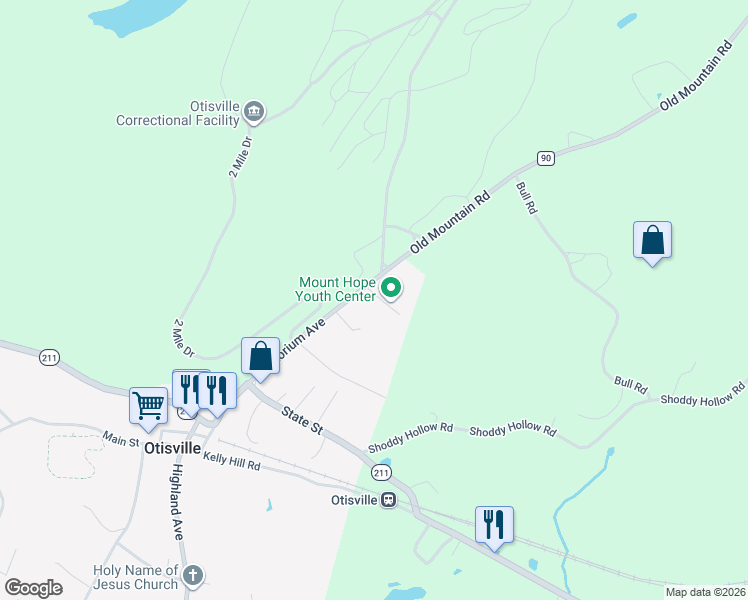map of restaurants, bars, coffee shops, grocery stores, and more near 42 Sanitorium Avenue in Otisville