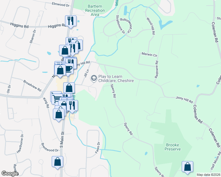 map of restaurants, bars, coffee shops, grocery stores, and more near 985 Sperry Road in Cheshire