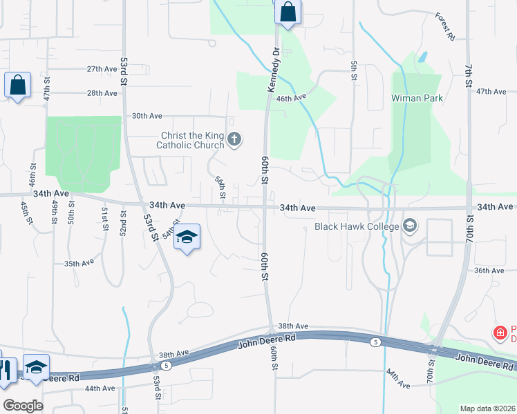 map of restaurants, bars, coffee shops, grocery stores, and more near 5910 34th Avenue in Moline
