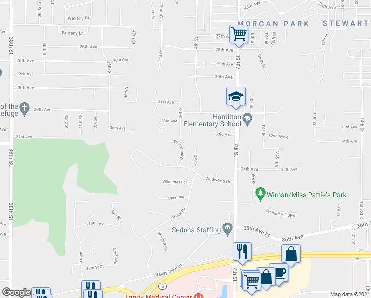 map of restaurants, bars, coffee shops, grocery stores, and more near 14 Thornwood Court in Moline