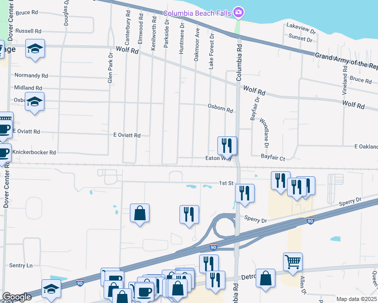 map of restaurants, bars, coffee shops, grocery stores, and more near 606 Oakmoor Avenue in Bay Village