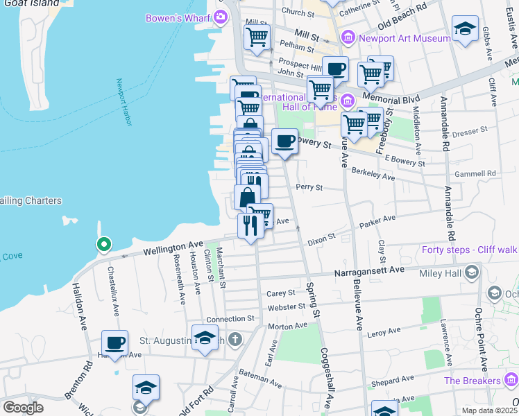map of restaurants, bars, coffee shops, grocery stores, and more near 5 Dean Avenue in Newport