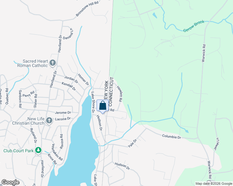 map of restaurants, bars, coffee shops, grocery stores, and more near 2 Ithaca Road in New Fairfield