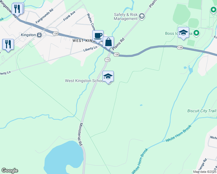 map of restaurants, bars, coffee shops, grocery stores, and more near 3119 Ministerial Road in South Kingstown