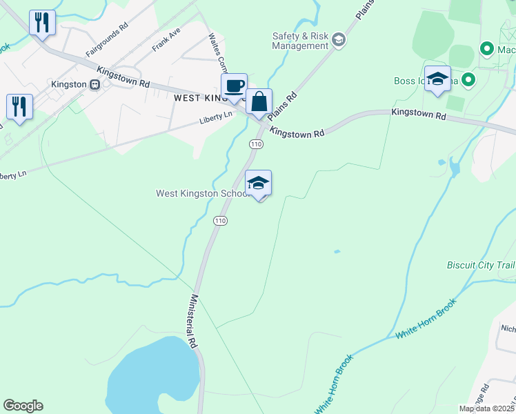 map of restaurants, bars, coffee shops, grocery stores, and more near 3119 Ministerial Road in South Kingstown