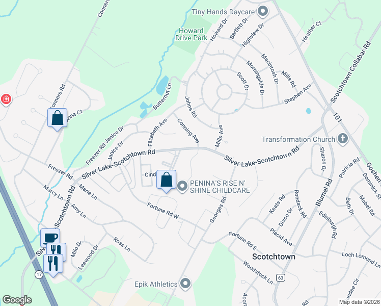 map of restaurants, bars, coffee shops, grocery stores, and more near 4 Wayne Court in Middletown