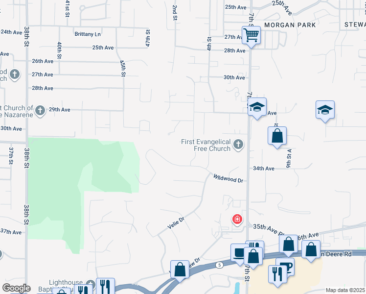 map of restaurants, bars, coffee shops, grocery stores, and more near 27 Thornwood Court in Rock Island