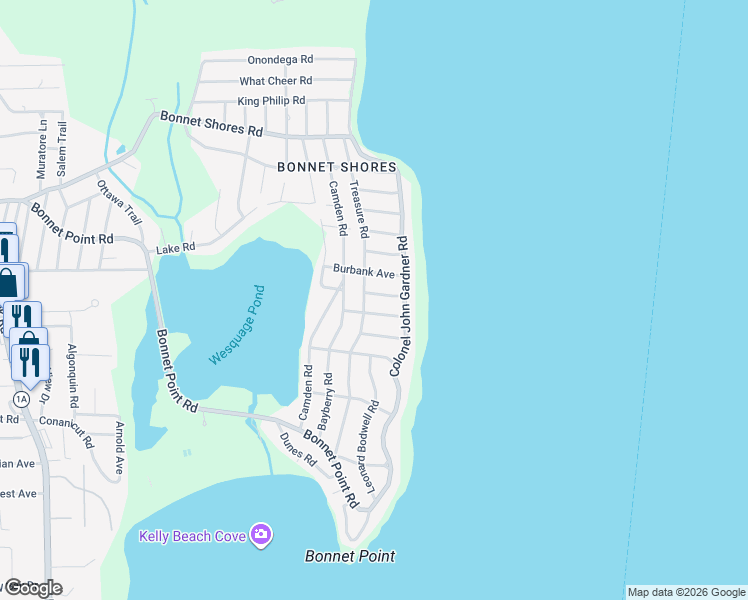 map of restaurants, bars, coffee shops, grocery stores, and more near 7 Parkman Road in Narragansett