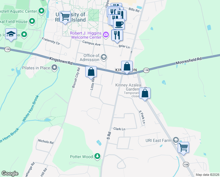 map of restaurants, bars, coffee shops, grocery stores, and more near 40 Potter Lane in South Kingstown