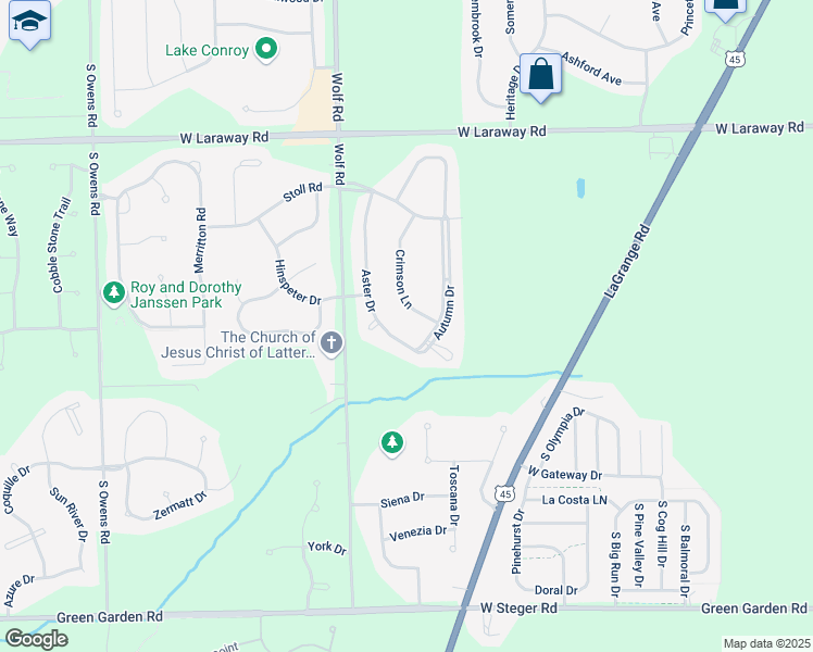 map of restaurants, bars, coffee shops, grocery stores, and more near 22585 Aster Drive in Frankfort