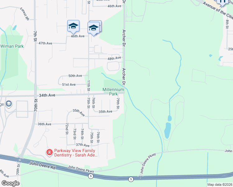 map of restaurants, bars, coffee shops, grocery stores, and more near 3402 78th Street Court in Moline