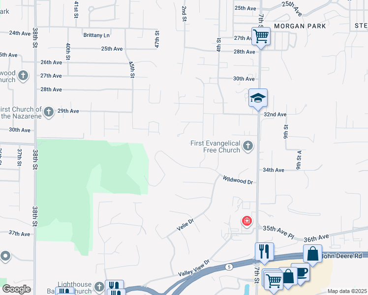 map of restaurants, bars, coffee shops, grocery stores, and more near 27 Thornwood Court in Rock Island