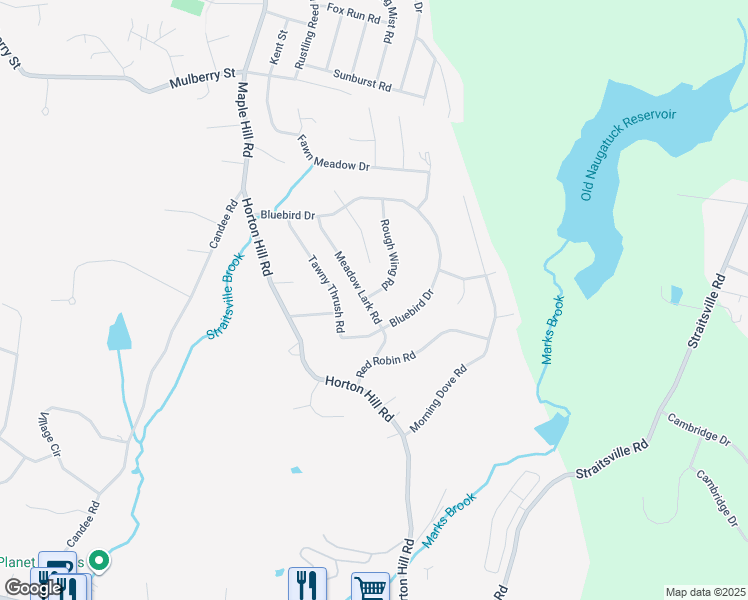 map of restaurants, bars, coffee shops, grocery stores, and more near 72 Meadow Lark Road in Naugatuck