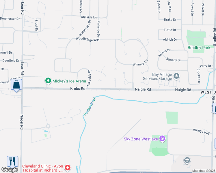 map of restaurants, bars, coffee shops, grocery stores, and more near 31739 Krebs Road in Avon Lake