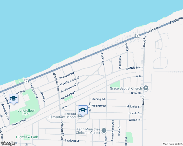 map of restaurants, bars, coffee shops, grocery stores, and more near 2871 North Jefferson Boulevard in Lorain