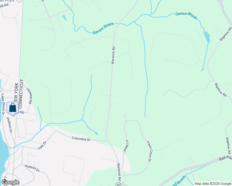 map of restaurants, bars, coffee shops, grocery stores, and more near 34 Warwick Road in New Fairfield
