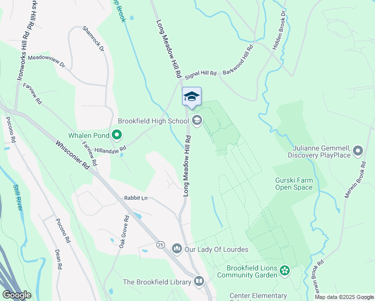 map of restaurants, bars, coffee shops, grocery stores, and more near 45 Long Meadow Hill Road in Brookfield