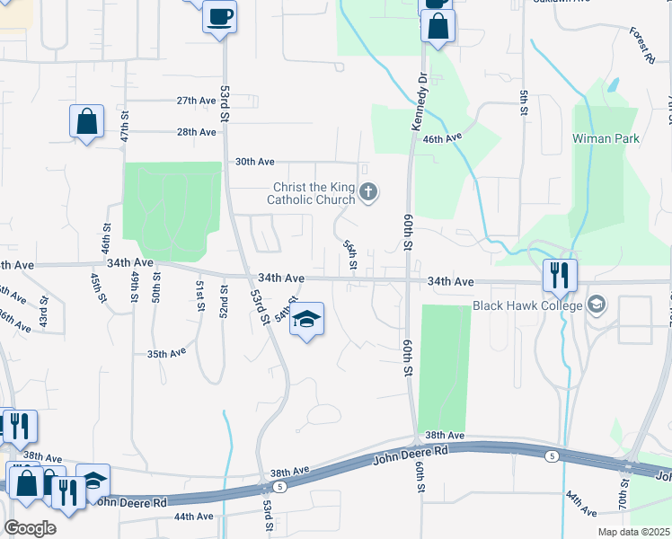 map of restaurants, bars, coffee shops, grocery stores, and more near 3401-03 56th Street Court in Moline