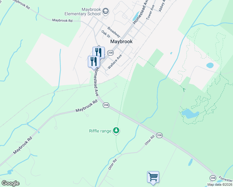 map of restaurants, bars, coffee shops, grocery stores, and more near 104 Wallace Road in Maybrook