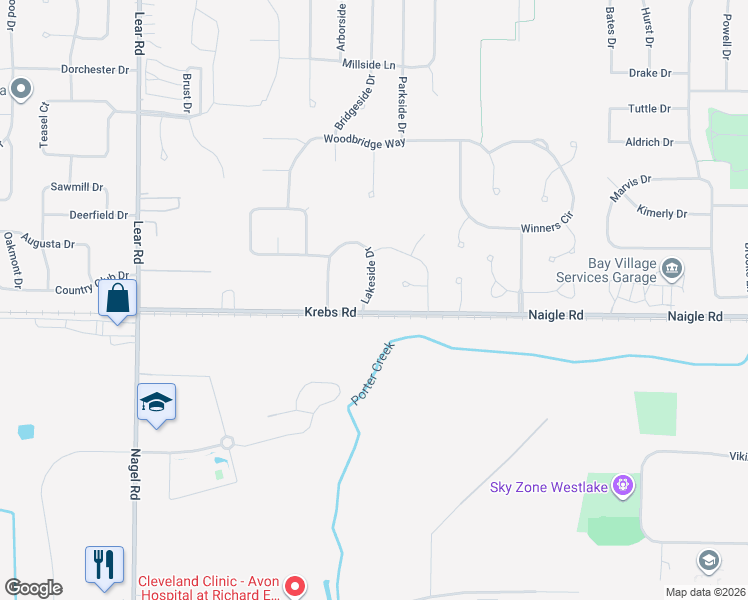 map of restaurants, bars, coffee shops, grocery stores, and more near 630 Lakeside Drive in Avon Lake
