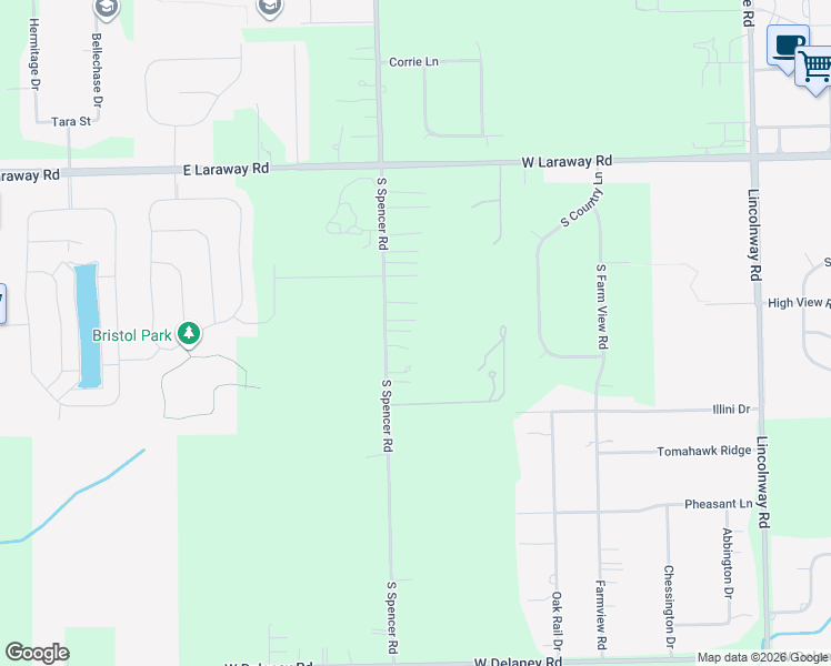 map of restaurants, bars, coffee shops, grocery stores, and more near 23000 South Spencer Road in New Lenox