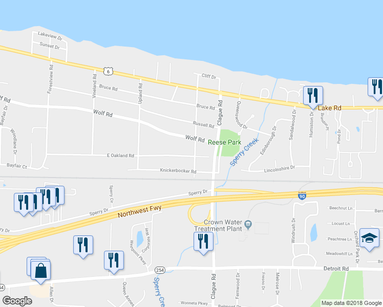 map of restaurants, bars, coffee shops, grocery stores, and more near 584 Fordham Parkway in Bay Village