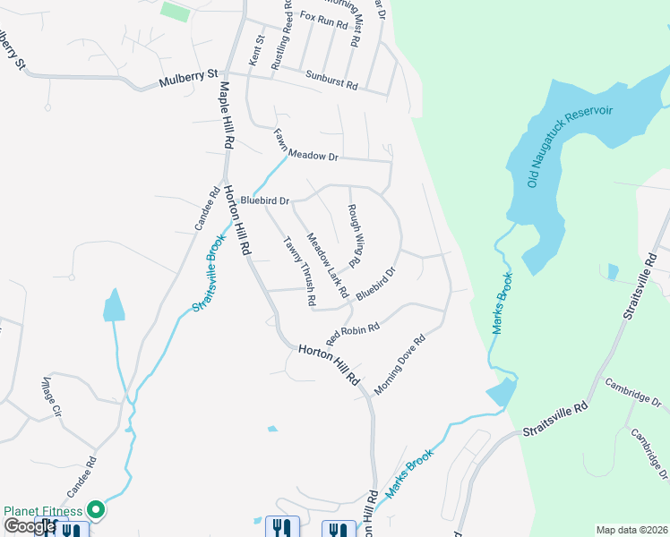 map of restaurants, bars, coffee shops, grocery stores, and more near 72 Meadow Lark Road in Naugatuck