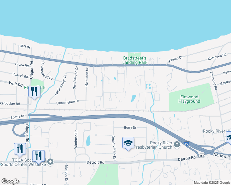 map of restaurants, bars, coffee shops, grocery stores, and more near 99 Pond Drive in Rocky River
