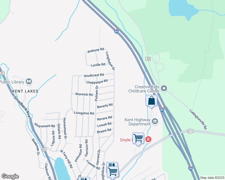 map of restaurants, bars, coffee shops, grocery stores, and more near 166 Longfellow Drive in Carmel Hamlet