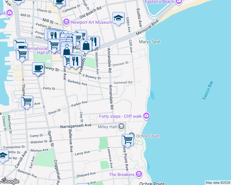 map of restaurants, bars, coffee shops, grocery stores, and more near 12 Annandale Terrace in Newport