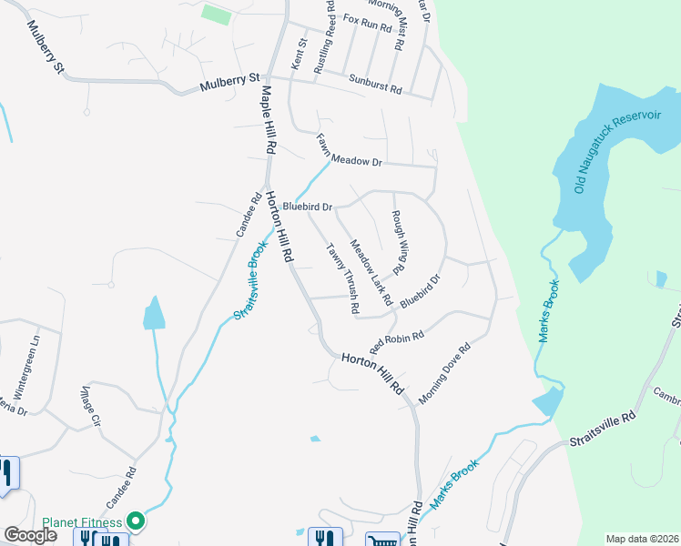 map of restaurants, bars, coffee shops, grocery stores, and more near 66 Tawny Thrush Road in Naugatuck
