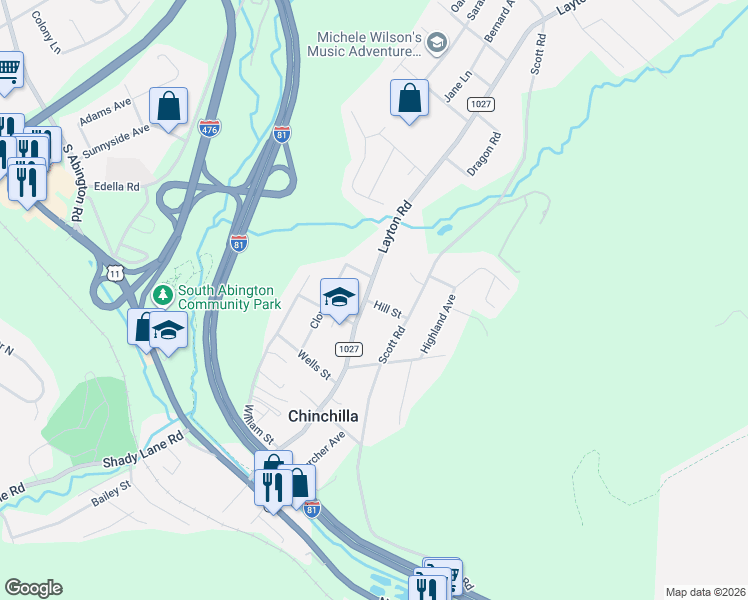 map of restaurants, bars, coffee shops, grocery stores, and more near 508 Layton Rd in Clarks Summit