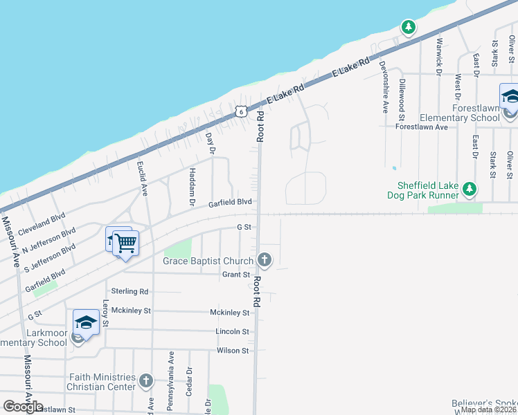 map of restaurants, bars, coffee shops, grocery stores, and more near 434 Root Road in Lorain