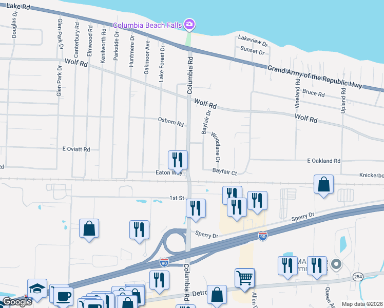 map of restaurants, bars, coffee shops, grocery stores, and more near 559 Columbia Road in Bay Village