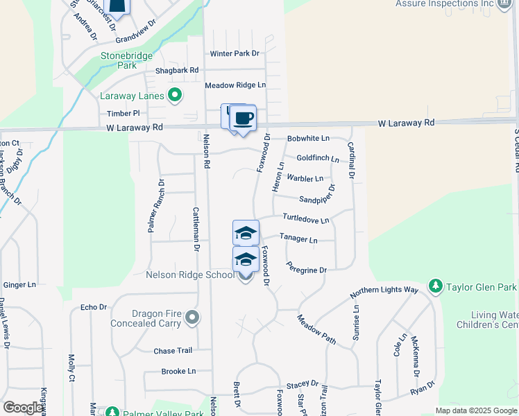 map of restaurants, bars, coffee shops, grocery stores, and more near 2296 Foxwood Drive in New Lenox
