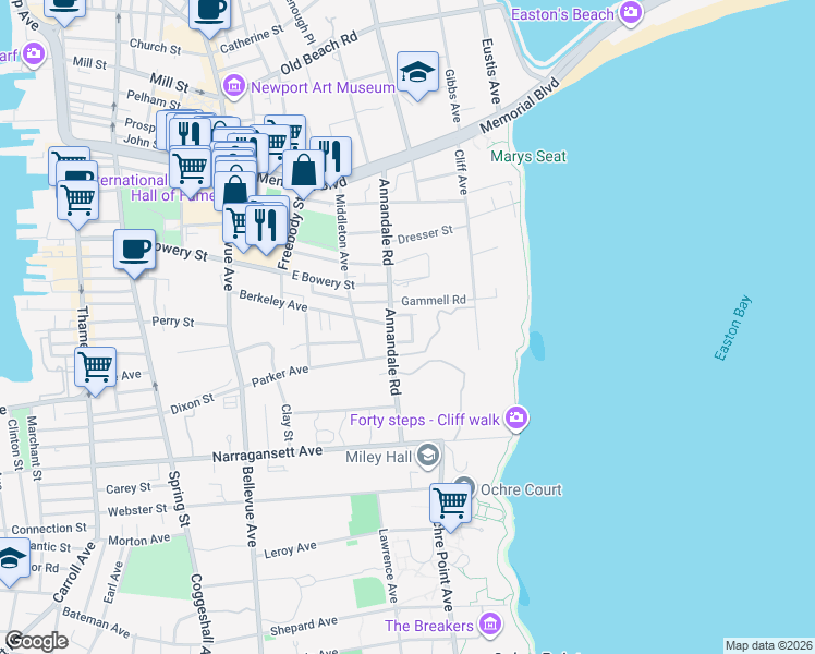 map of restaurants, bars, coffee shops, grocery stores, and more near 17 Annandale Terrace in Newport