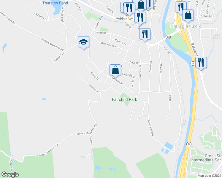 map of restaurants, bars, coffee shops, grocery stores, and more near 206 Lewis Street in Naugatuck