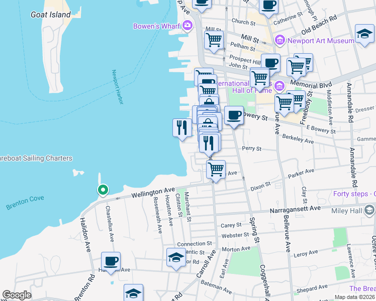 map of restaurants, bars, coffee shops, grocery stores, and more near 24 Waites Wharf in Newport
