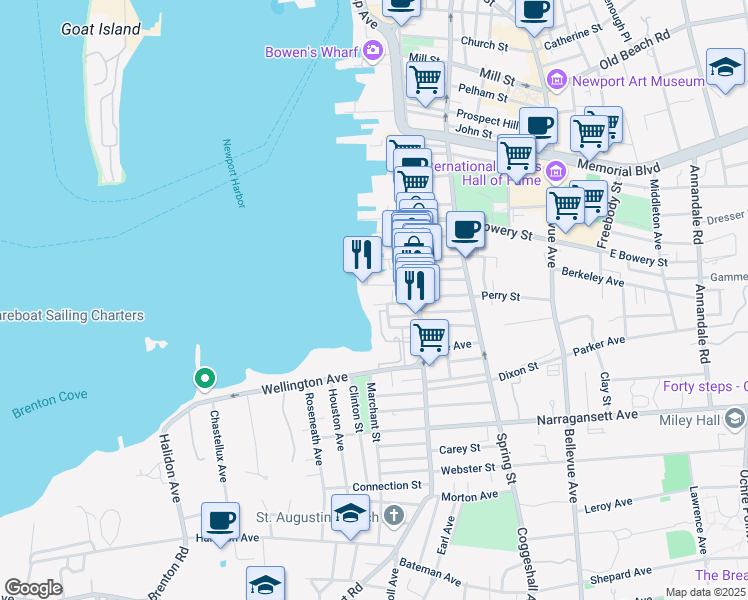 map of restaurants, bars, coffee shops, grocery stores, and more near 24 Waites Wharf in Newport