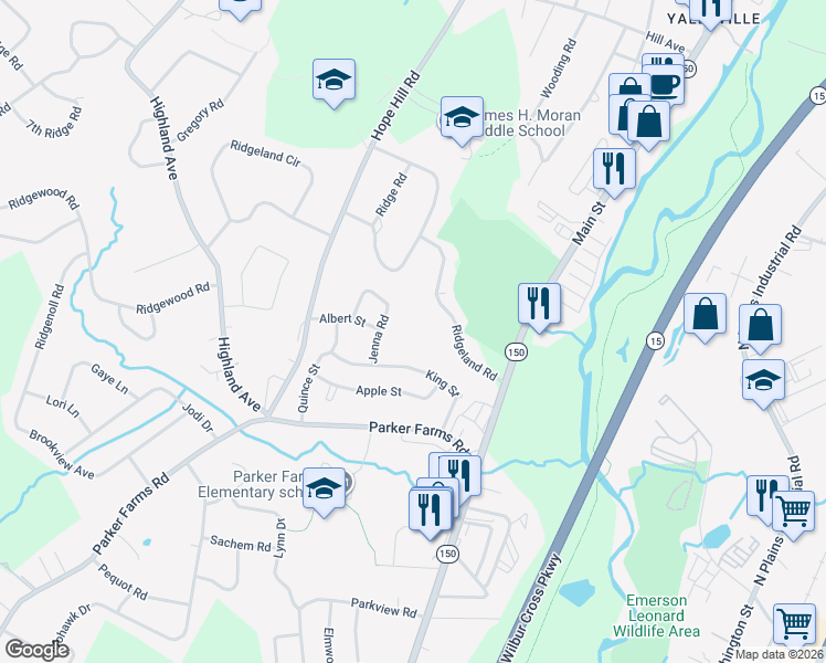 map of restaurants, bars, coffee shops, grocery stores, and more near 75 Jenna Road in Wallingford