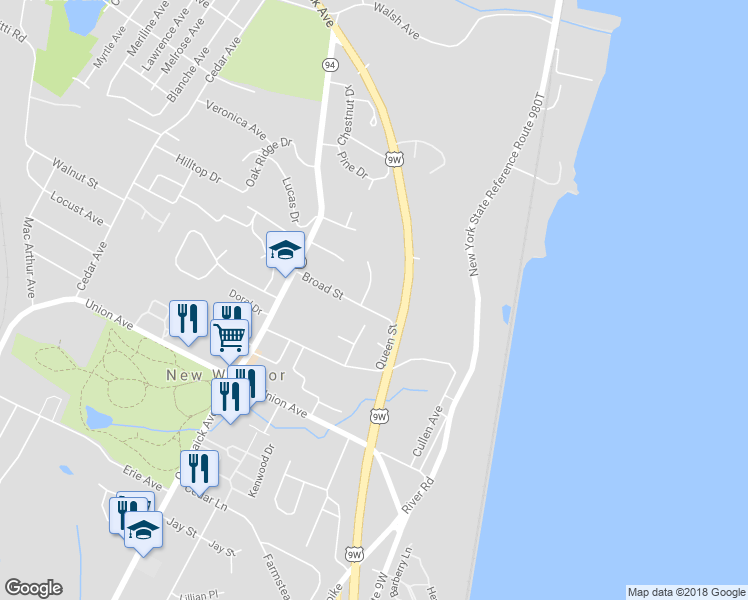 map of restaurants, bars, coffee shops, grocery stores, and more near 8 Broad Street in New Windsor