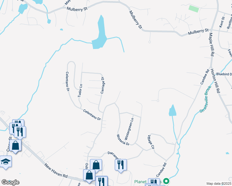 map of restaurants, bars, coffee shops, grocery stores, and more near 258 Osborn Road in Naugatuck