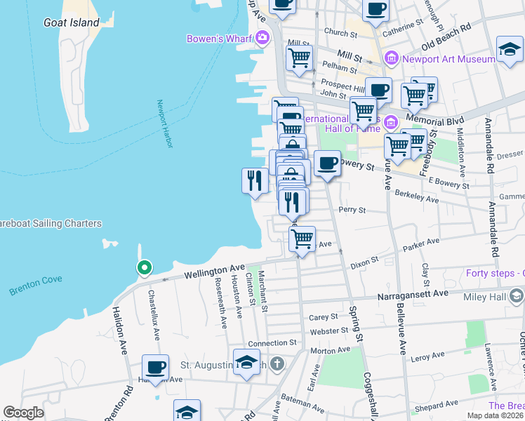 map of restaurants, bars, coffee shops, grocery stores, and more near 24 Waites Wharf in Newport