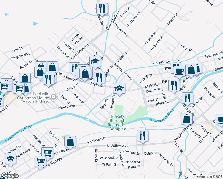 map of restaurants, bars, coffee shops, grocery stores, and more near 300-326 Oak Street in Blakely