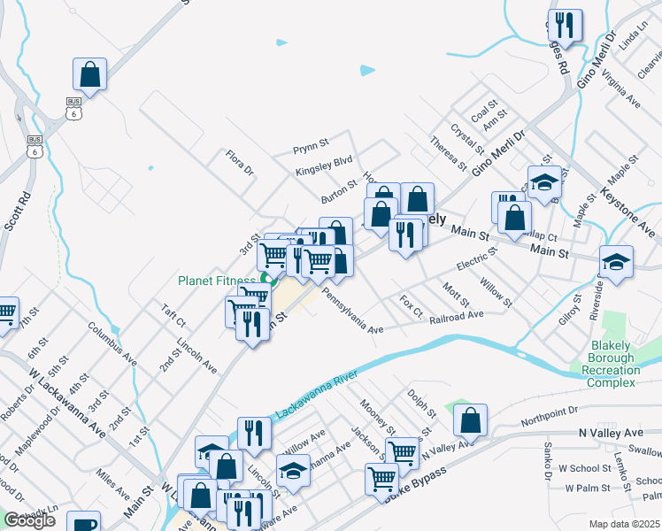 map of restaurants, bars, coffee shops, grocery stores, and more near 1514 North Main Street in Blakely