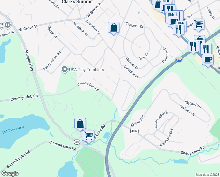 map of restaurants, bars, coffee shops, grocery stores, and more near 1 Fairmont Circle in Lackawanna County