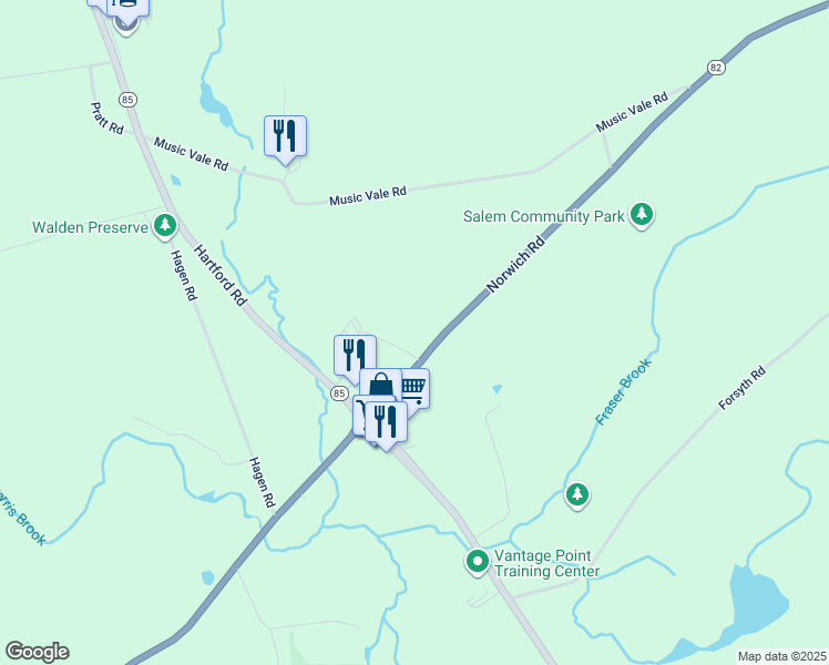 map of restaurants, bars, coffee shops, grocery stores, and more near 24 Centre Street in Colchester