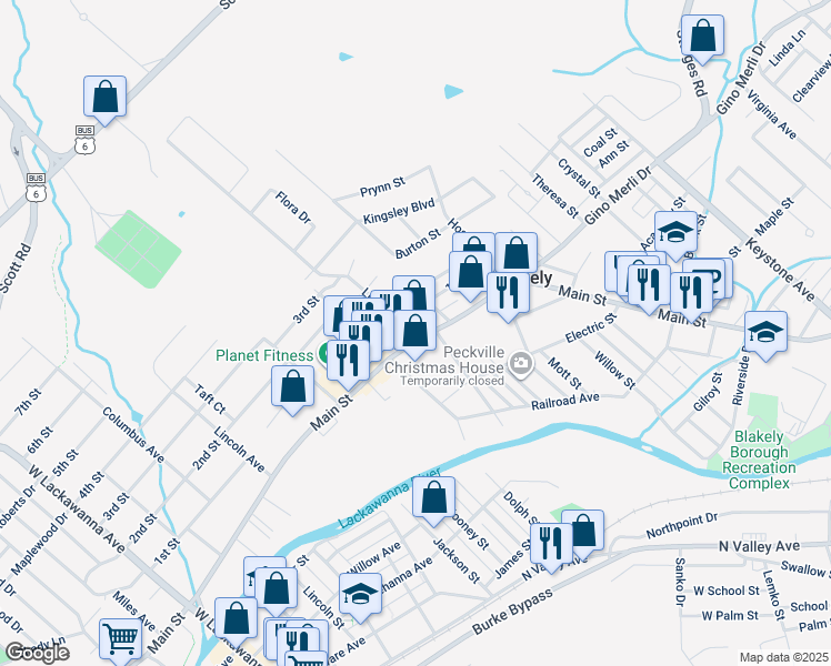map of restaurants, bars, coffee shops, grocery stores, and more near 1514 North Main Street in Blakely