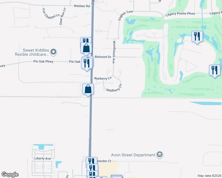 map of restaurants, bars, coffee shops, grocery stores, and more near 793 Wildberry Circle in Avon Lake