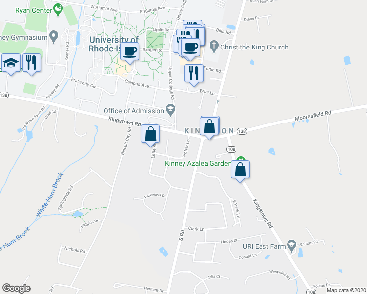map of restaurants, bars, coffee shops, grocery stores, and more near 35 Potter Lane in South Kingstown